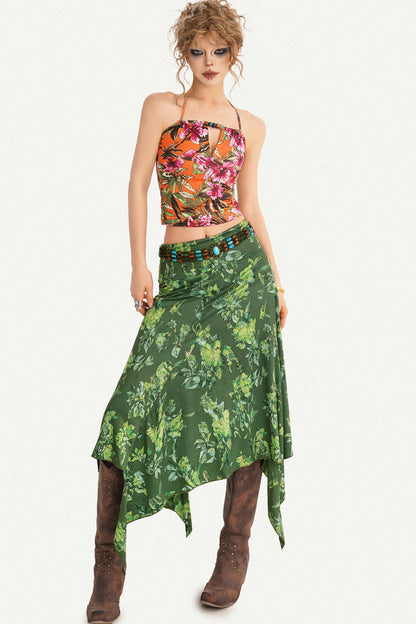 Tropical Floral Beaded Halter Top