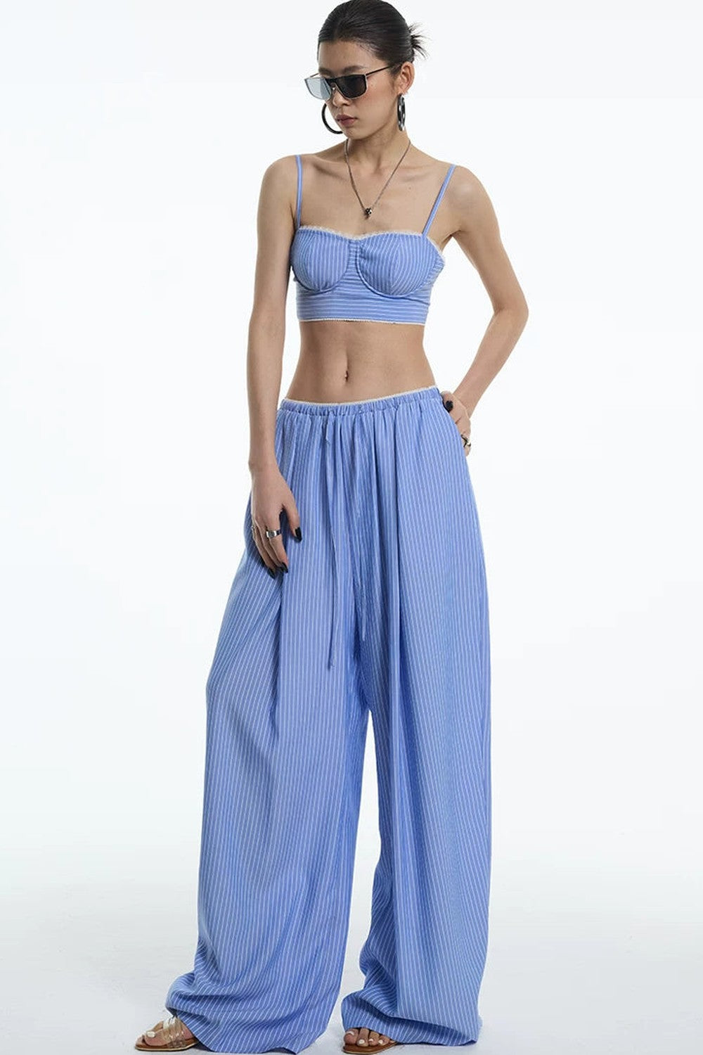 Nautical Blue White Lace Top
