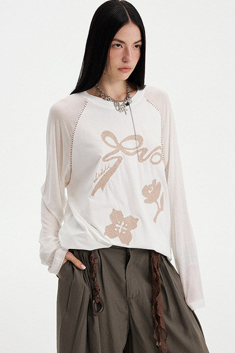 Bowknot Floral Long Sleeve Top