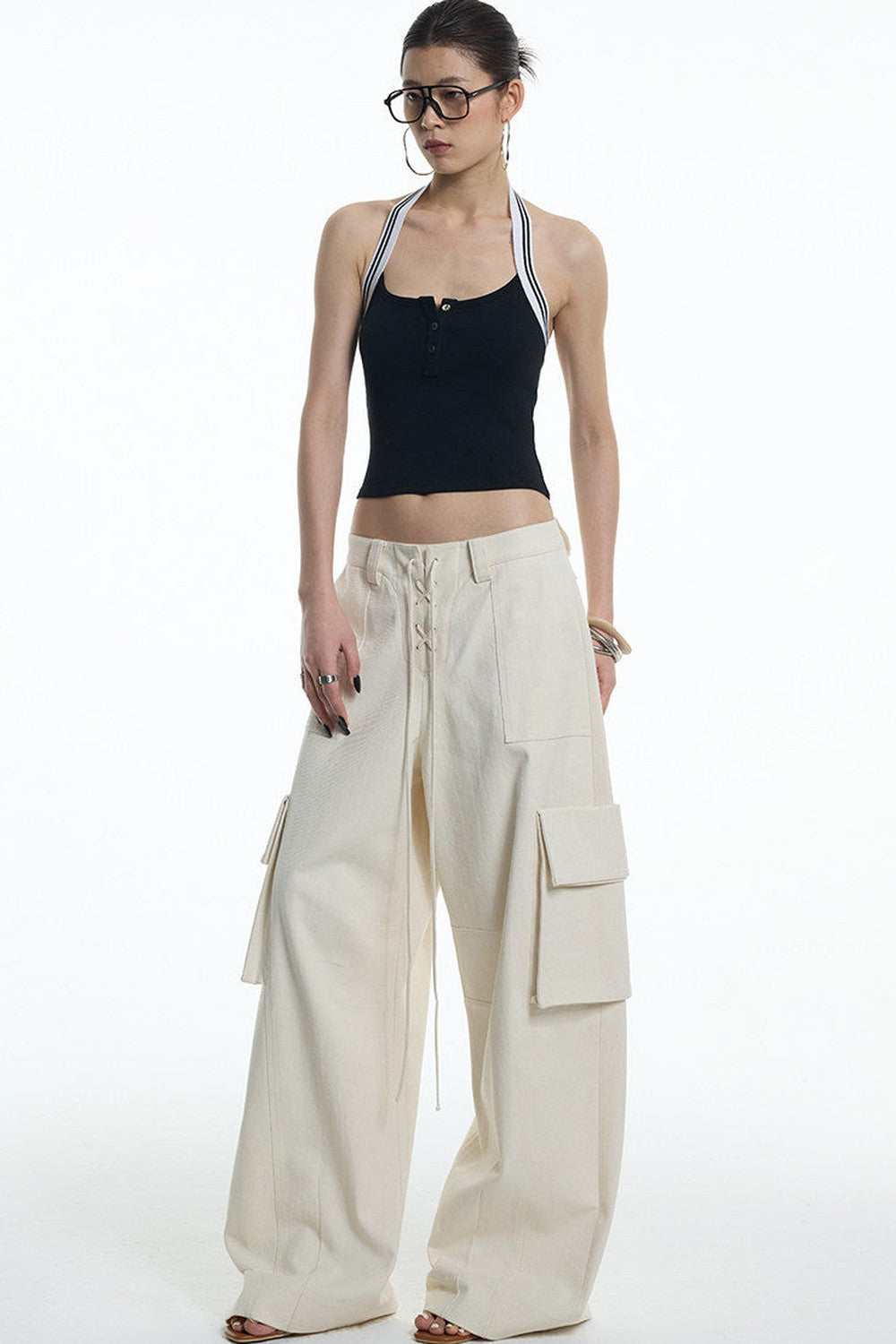 Oatmeal Curved Blade Cargo Pants