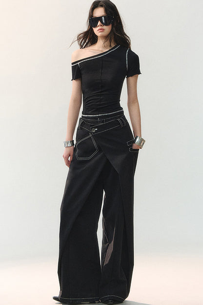 Asymmetrical Shoulder Short-Sleeve Top