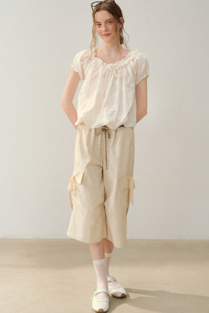 Double-Waisted Beige Cargo Pants