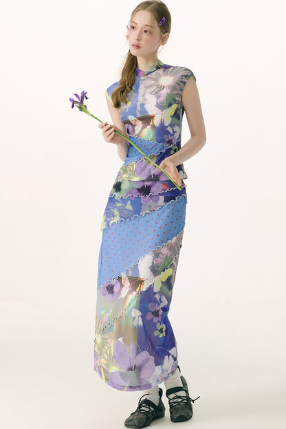Set mit kurzärmeligem Oberteil mit Aquarell-Blumen- und Schmetterlingsprint