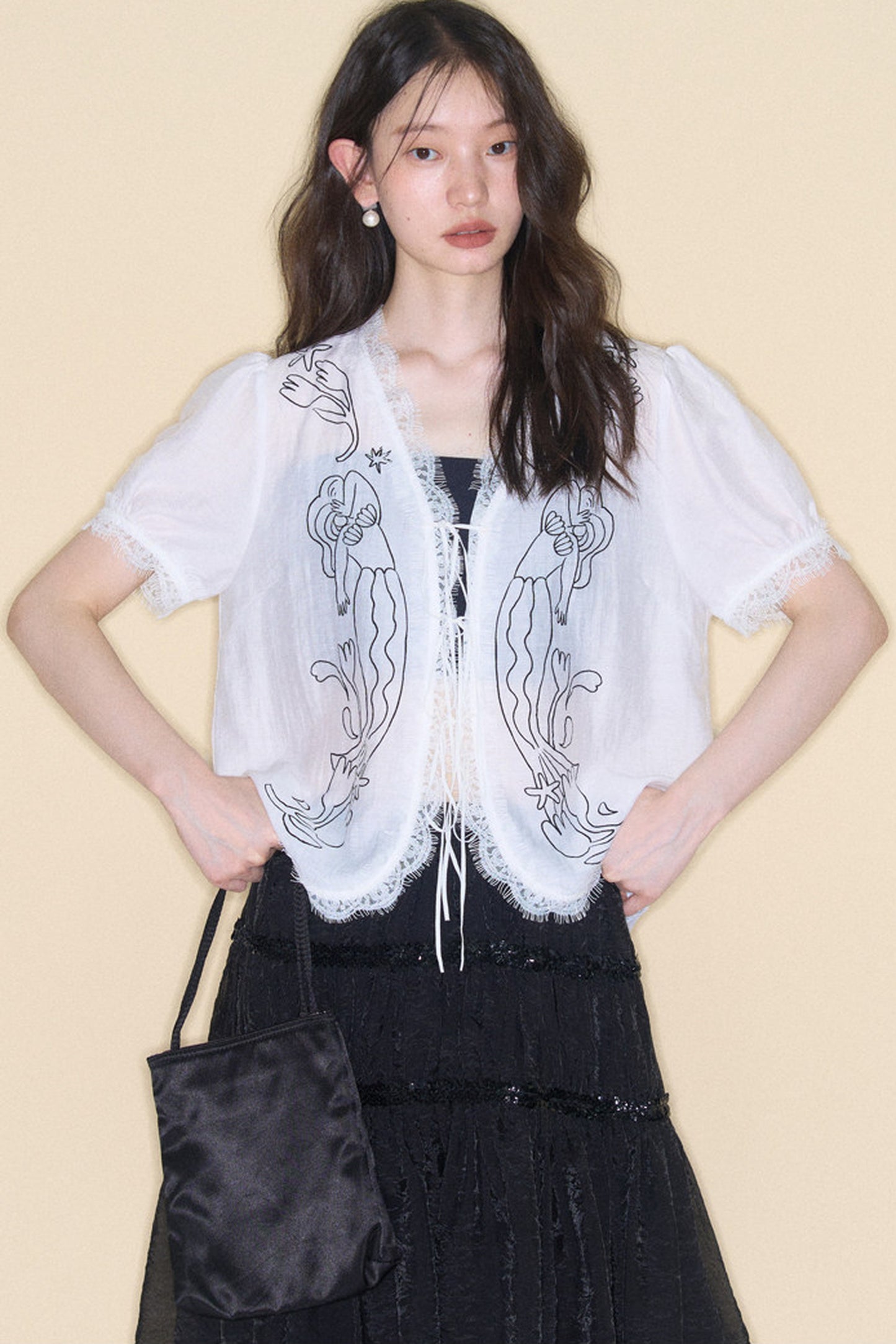 Mermaid Print Tencel Linen Short-Sleeve Shirt