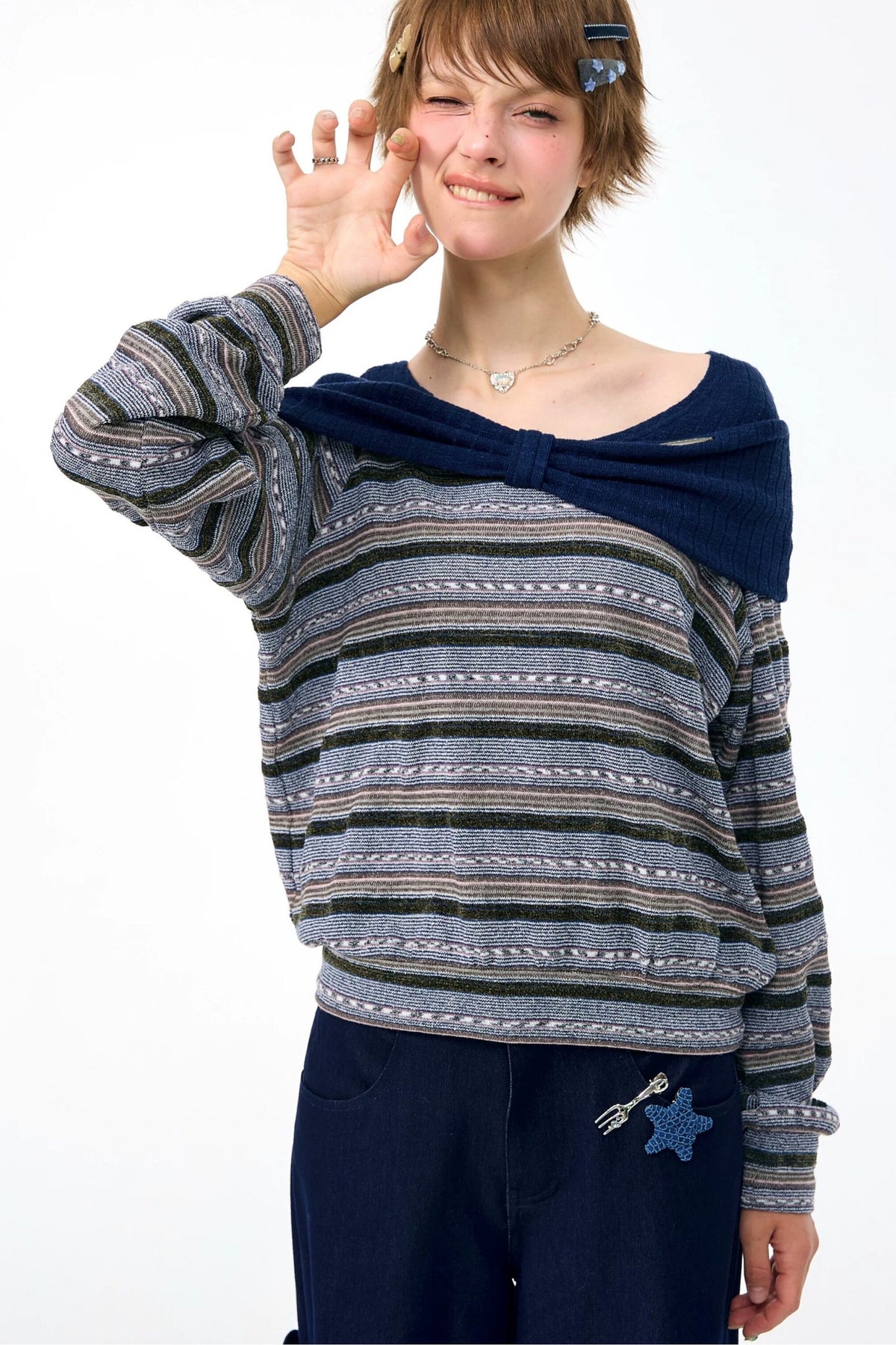 Top in maglia a righe blu