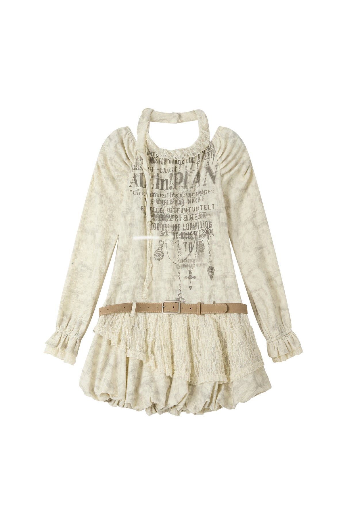 Beige Long Sleeve Halter Dress