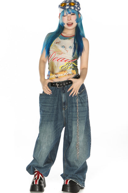 Y2K Devil Cat Print Sleeveless Tank Top