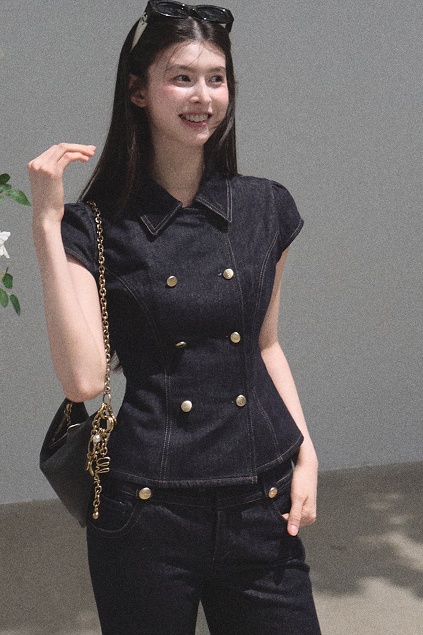 Retro Denim Waist-Cinching Dress Set-Up
