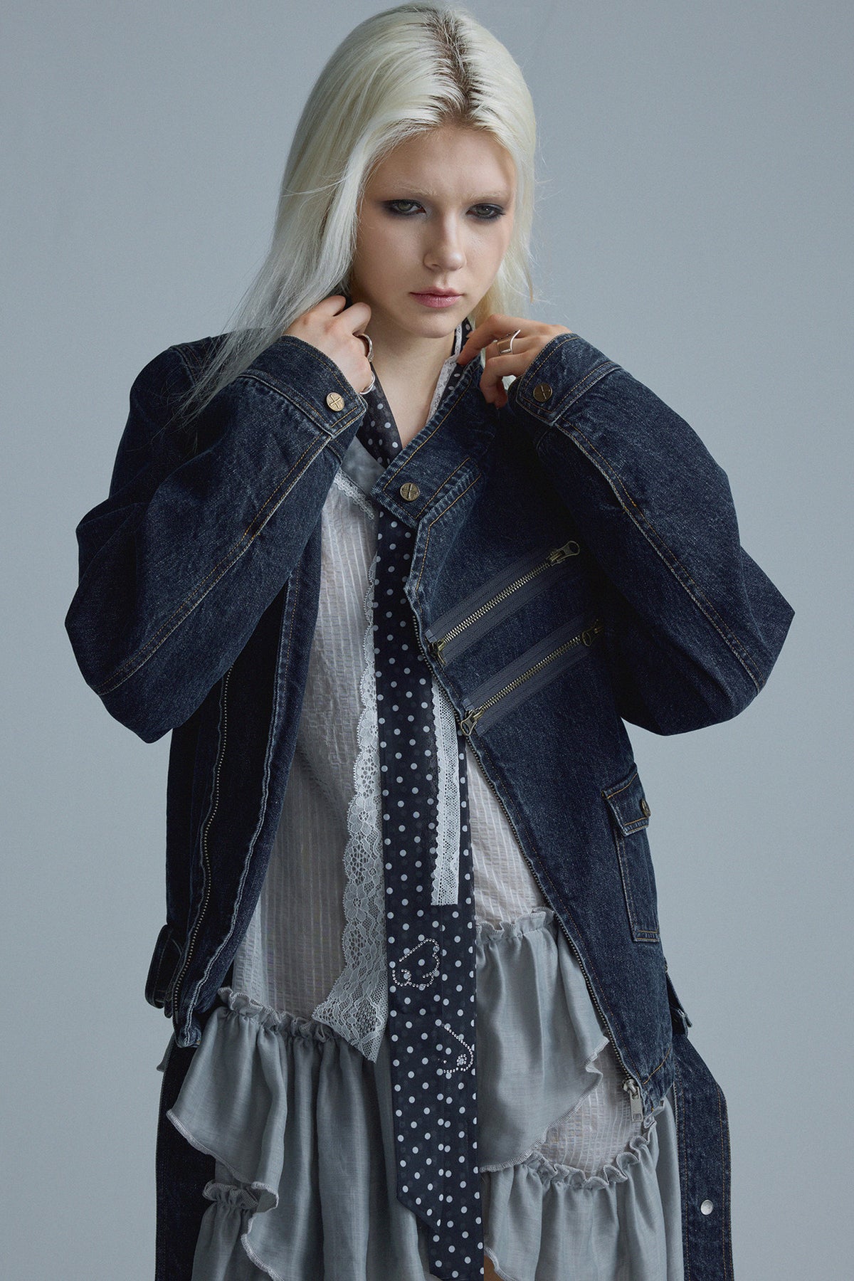 Distressed Chain Denim Jacket