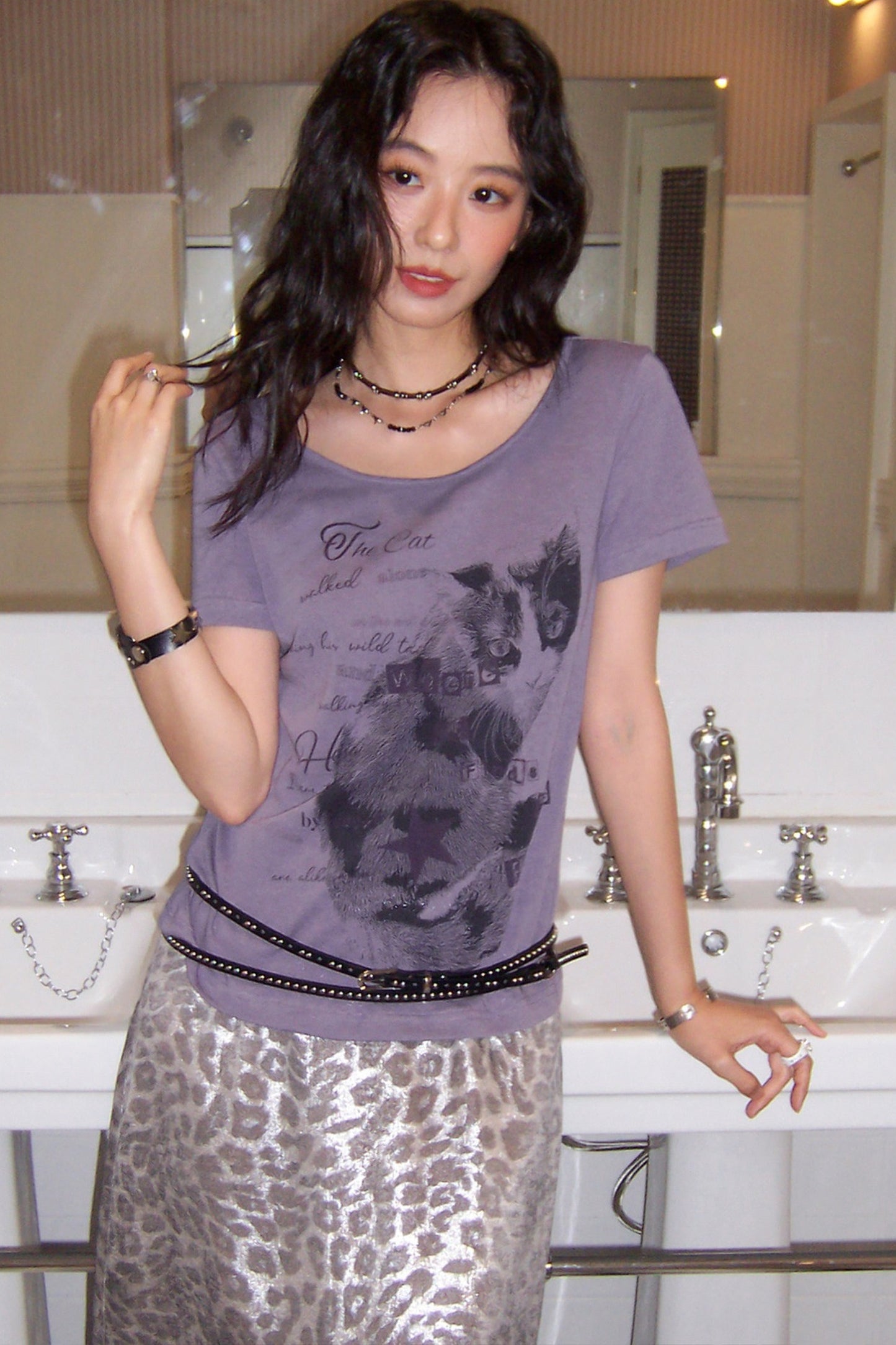 Retro Cat Print T-Shirt