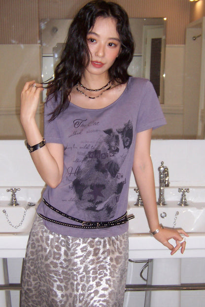Retro Cat Print T-Shirt