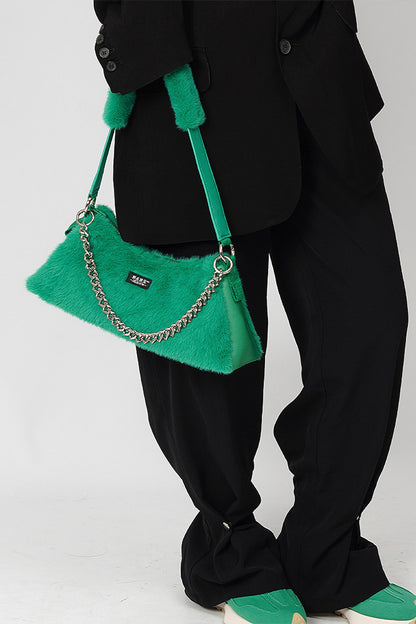 Solid Color Fur Underarm Crossbody Shoulder Bag