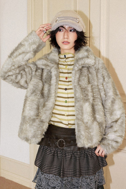 Gray Green Plush Fur Jacket