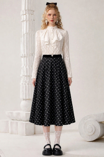 Woven Polka Dot Large Flared Skirt