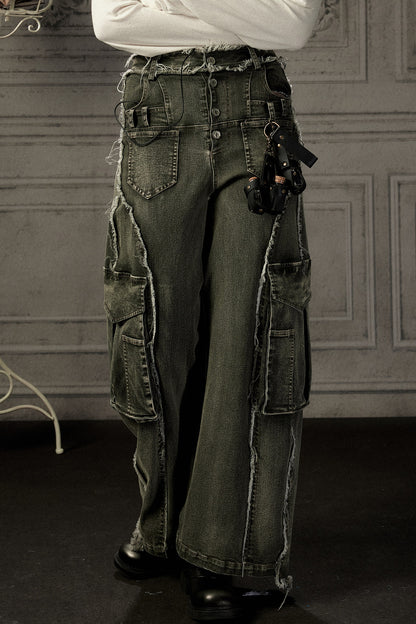 High-Waisted Wide-Leg Cargo Jeans