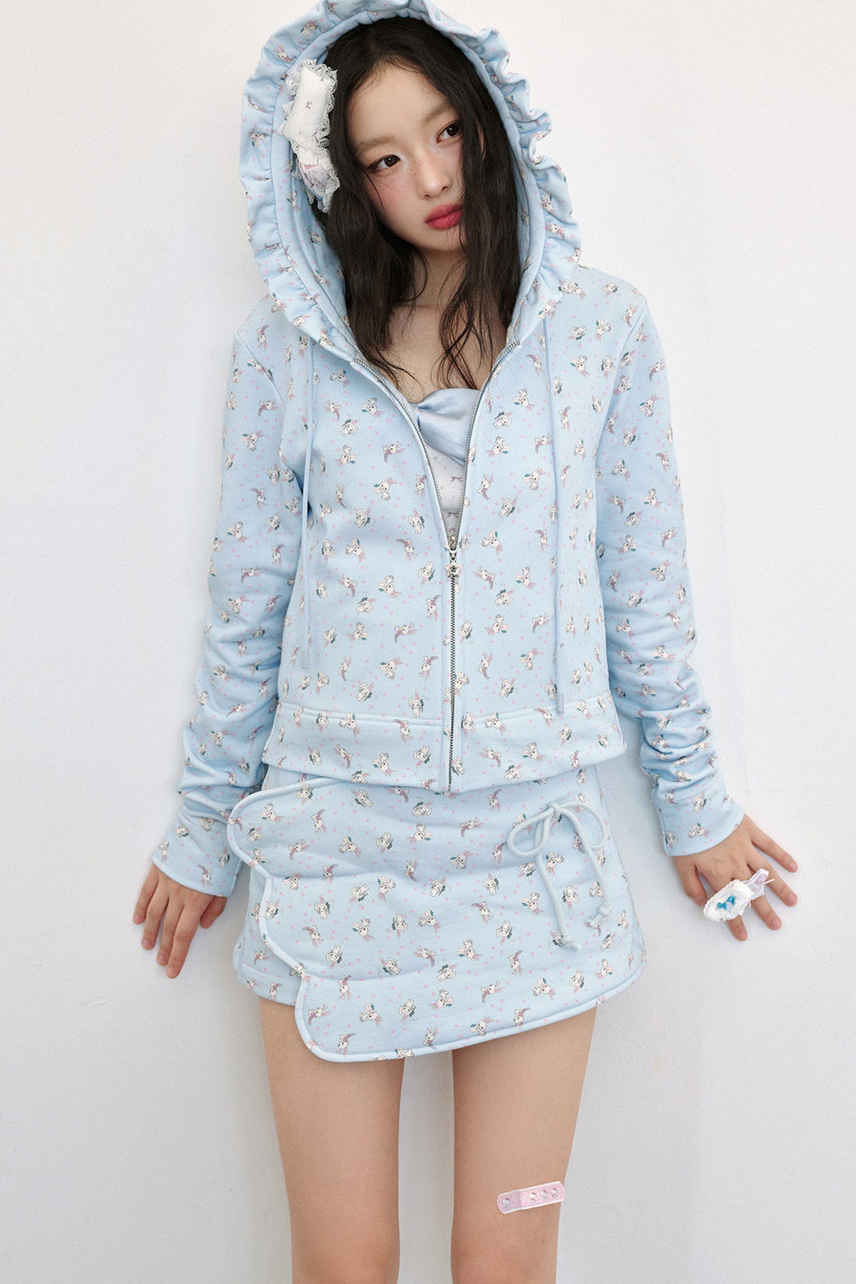 Blue 3D Wing Print A-Line Skirt