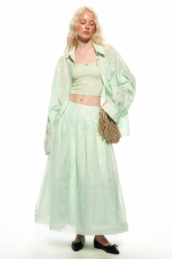 Mint Green Knitted Lace Tube Top, Pants and Skirt Set-Up