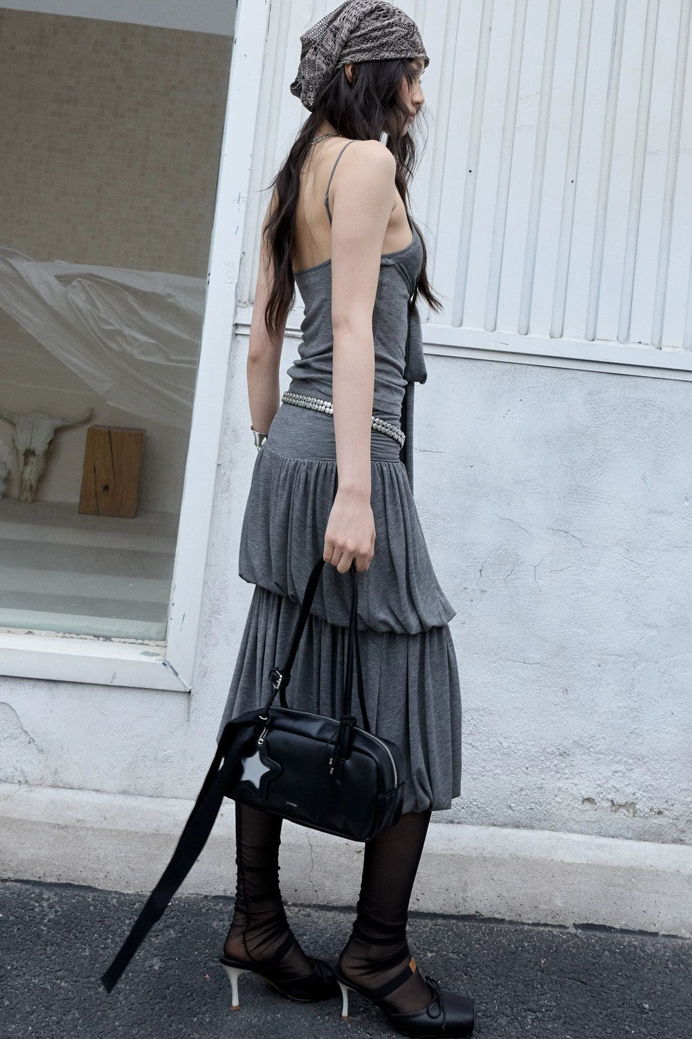 Retro Pleated Knit Balloon Skirt Set-Up
