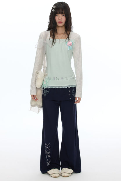 Rhinestone Layered-Look Flared Sweatpants