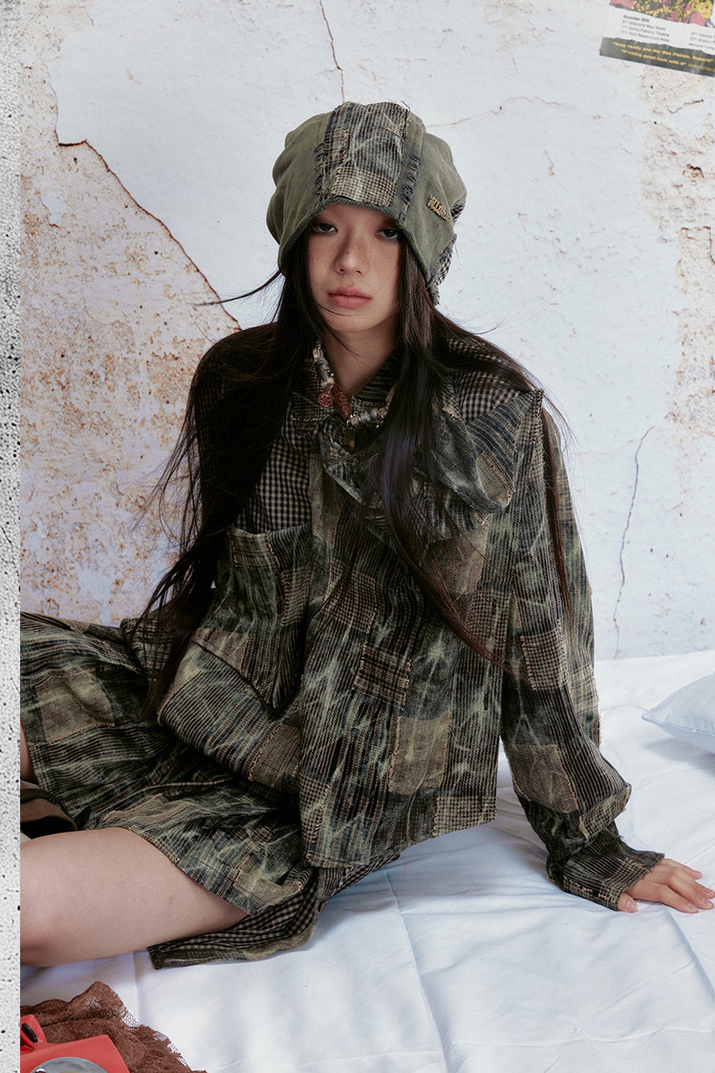 Blusa vintage effetto tie-dye a quadri