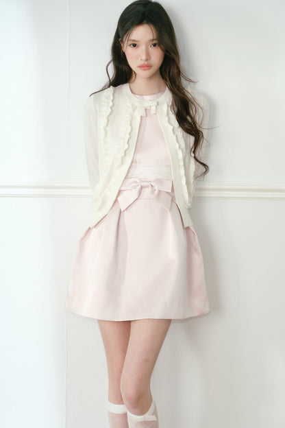 White Lace Trim Short Knit Vest Cardigan