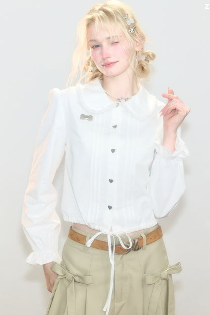 Tassel Doll Collar Puff Sleeve Shirt