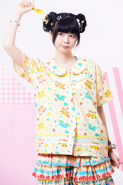 Original Three-Color Ribbon Print Blouse