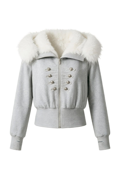 Large Fur Collar Hooded Fleece Jacket