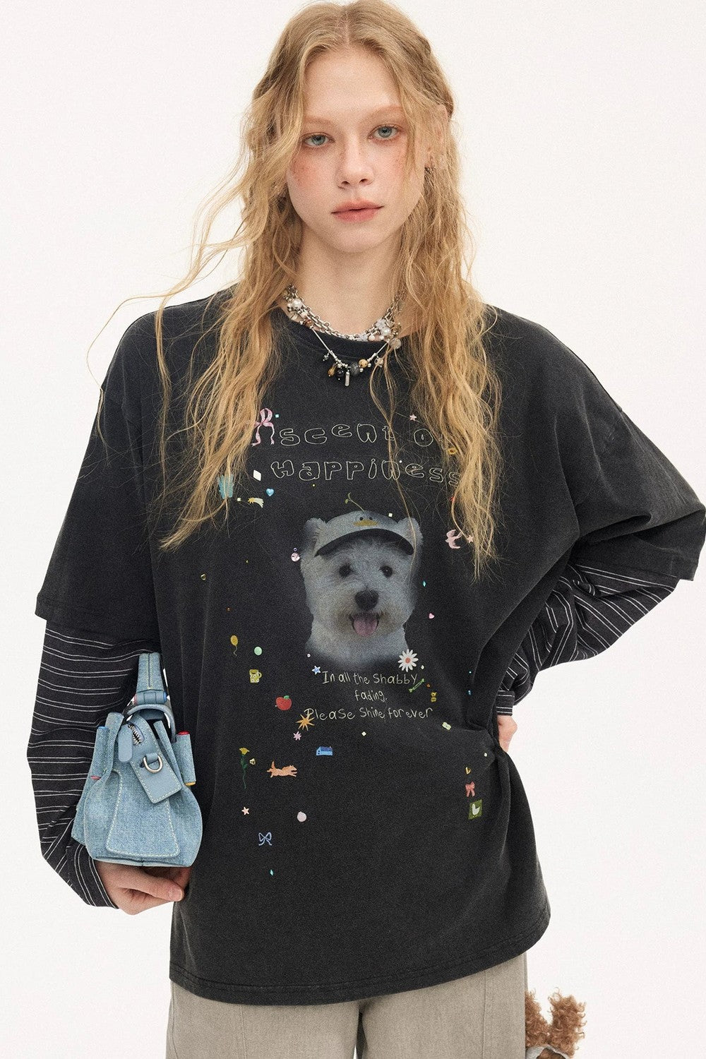 Rhinestone Cotton Long Sleeve Top