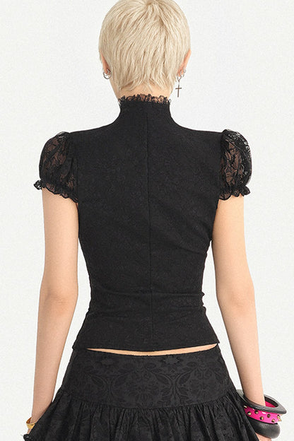 Dark Style Lace Stand Collar Top