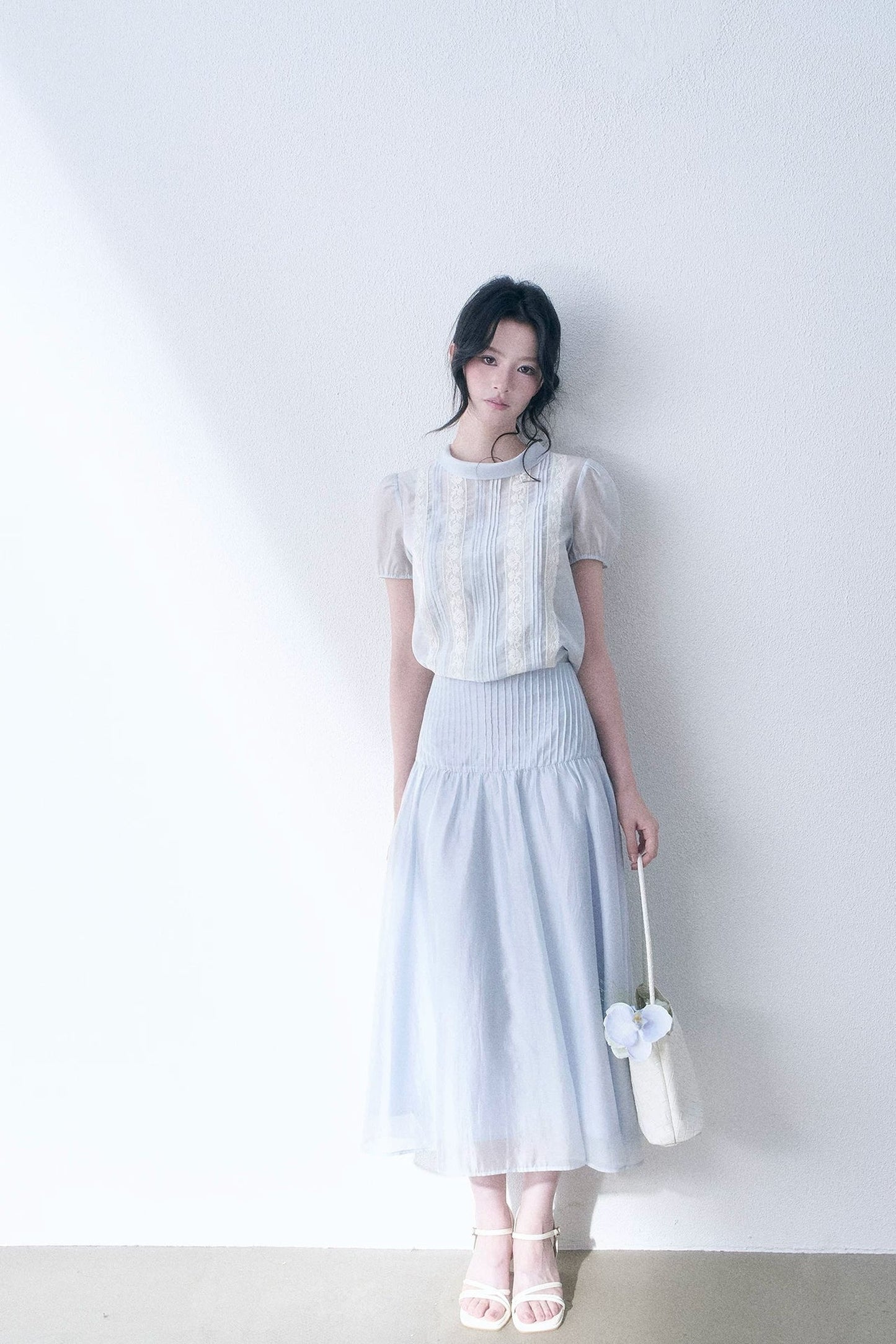 Lace Spliced Tencel Top and Skirt Set
