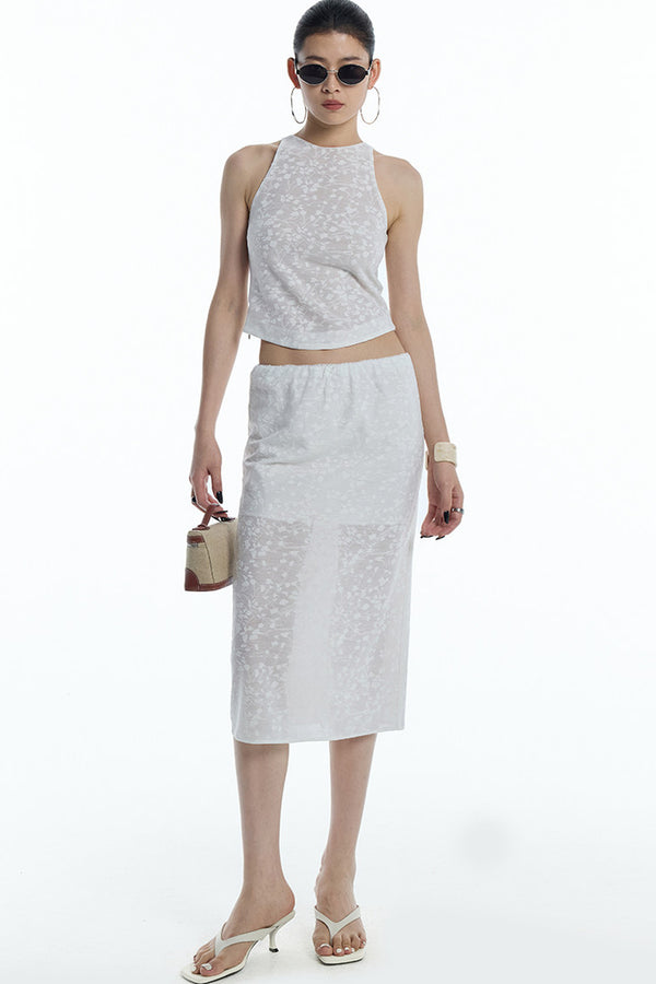 Lace Jacquard Tank Top and Skirt Set-Up