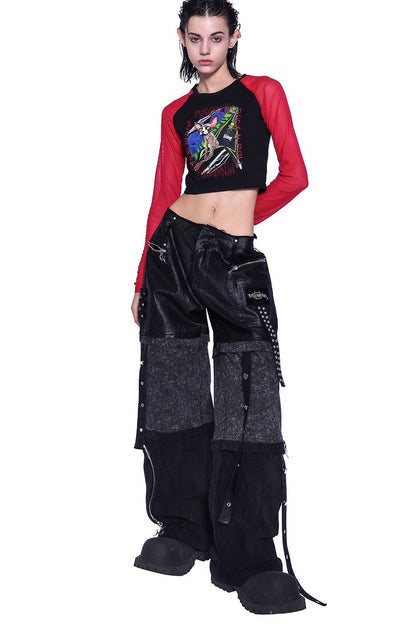 Stacked Patchwork Studded Belt Jeans