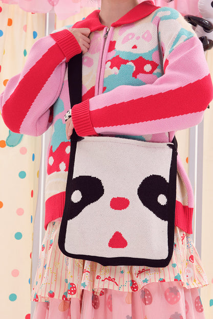 Double-Sided Knitted Panda Crossbody Bag