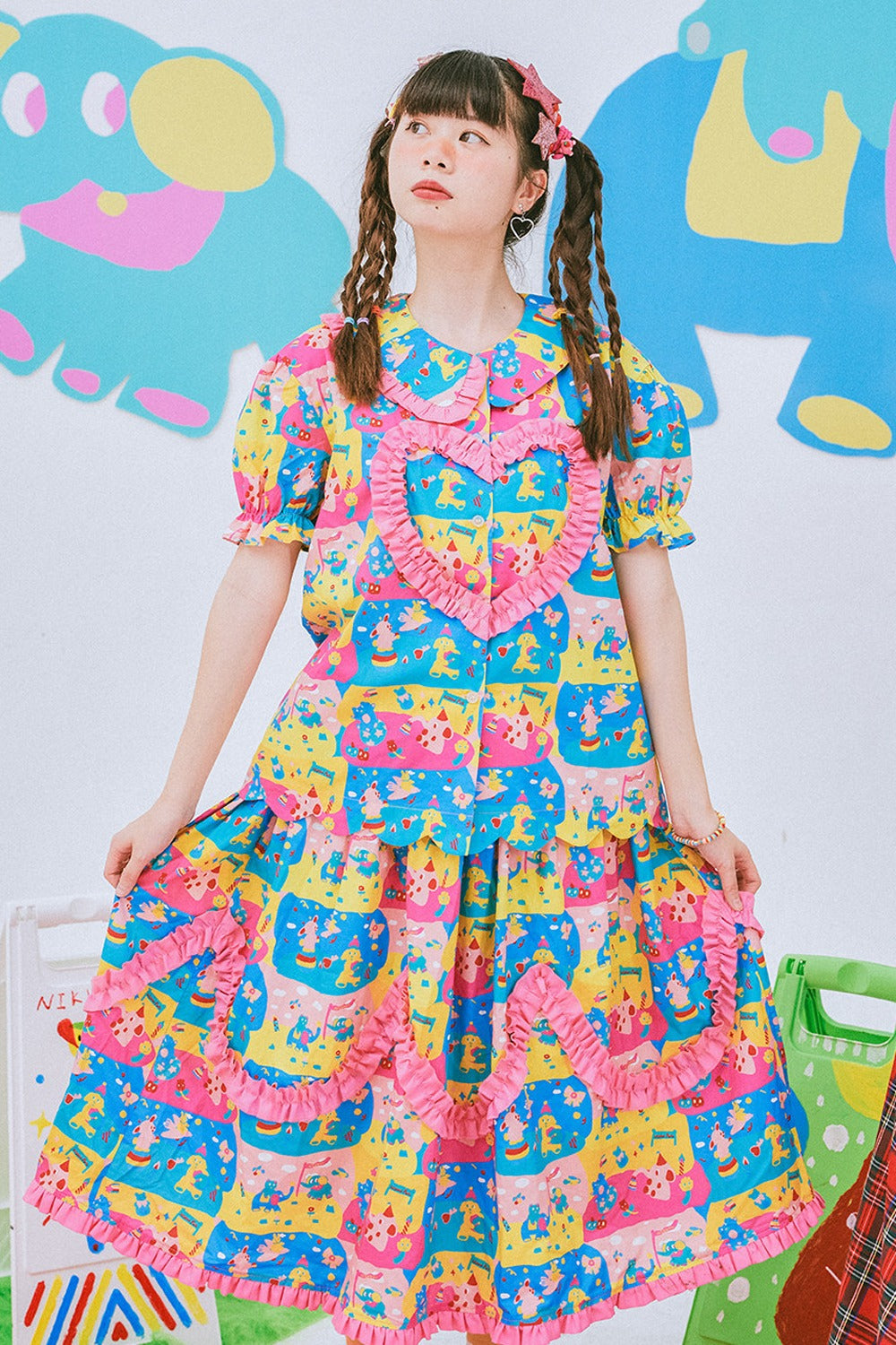 Kindergarten Paradise Print Puff Sleeve Shirt