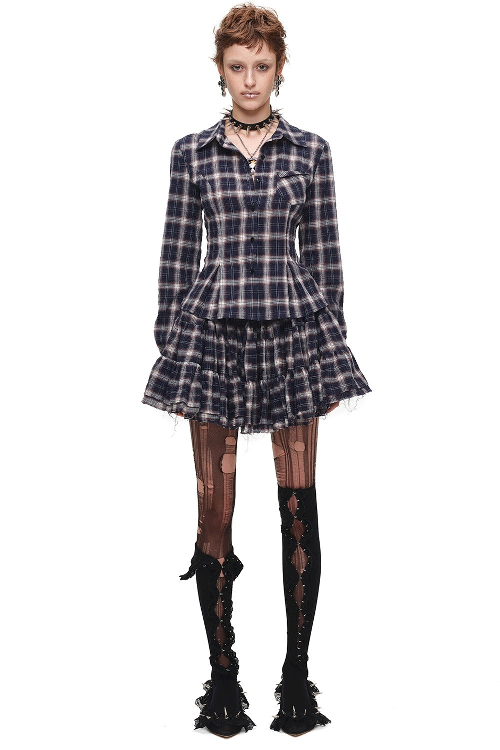 Plaid Shirt and Tiered Skirt Set-Up