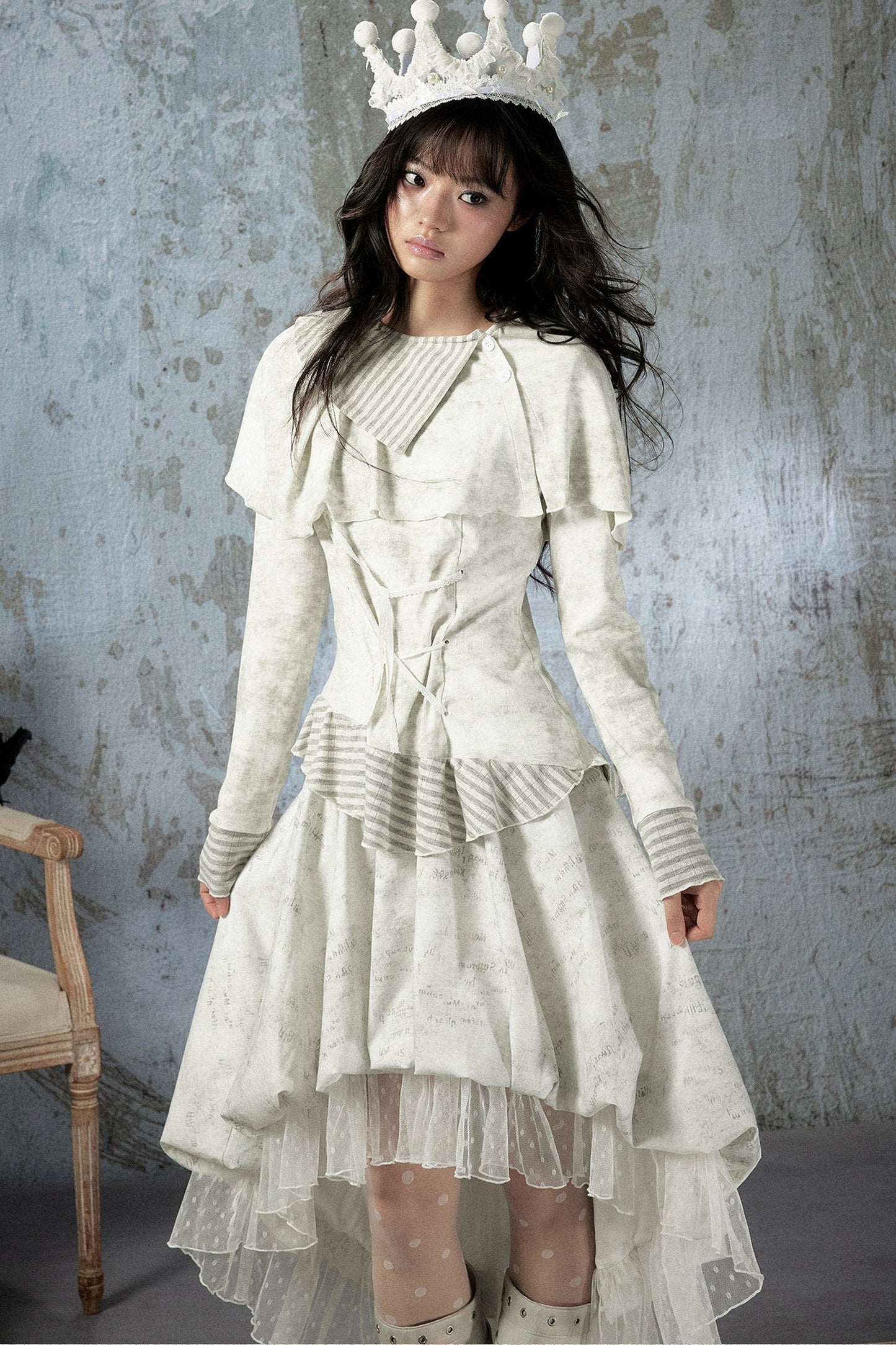 Asymmetrical Lapel Long-Sleeve Striped Patchwork Top