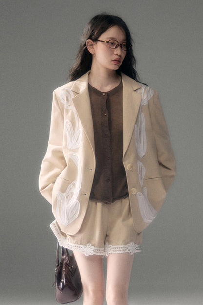 Three-Dimensional Rope Embroidery Floral Tencel Vest and Shorts Set-Up