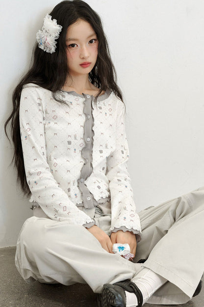 Cardigan in maglia a maniche lunghe con stampa bicolore