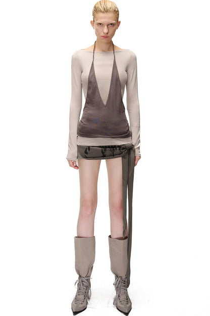 Lyocell Halter Neck Layered-Look T-Shirt