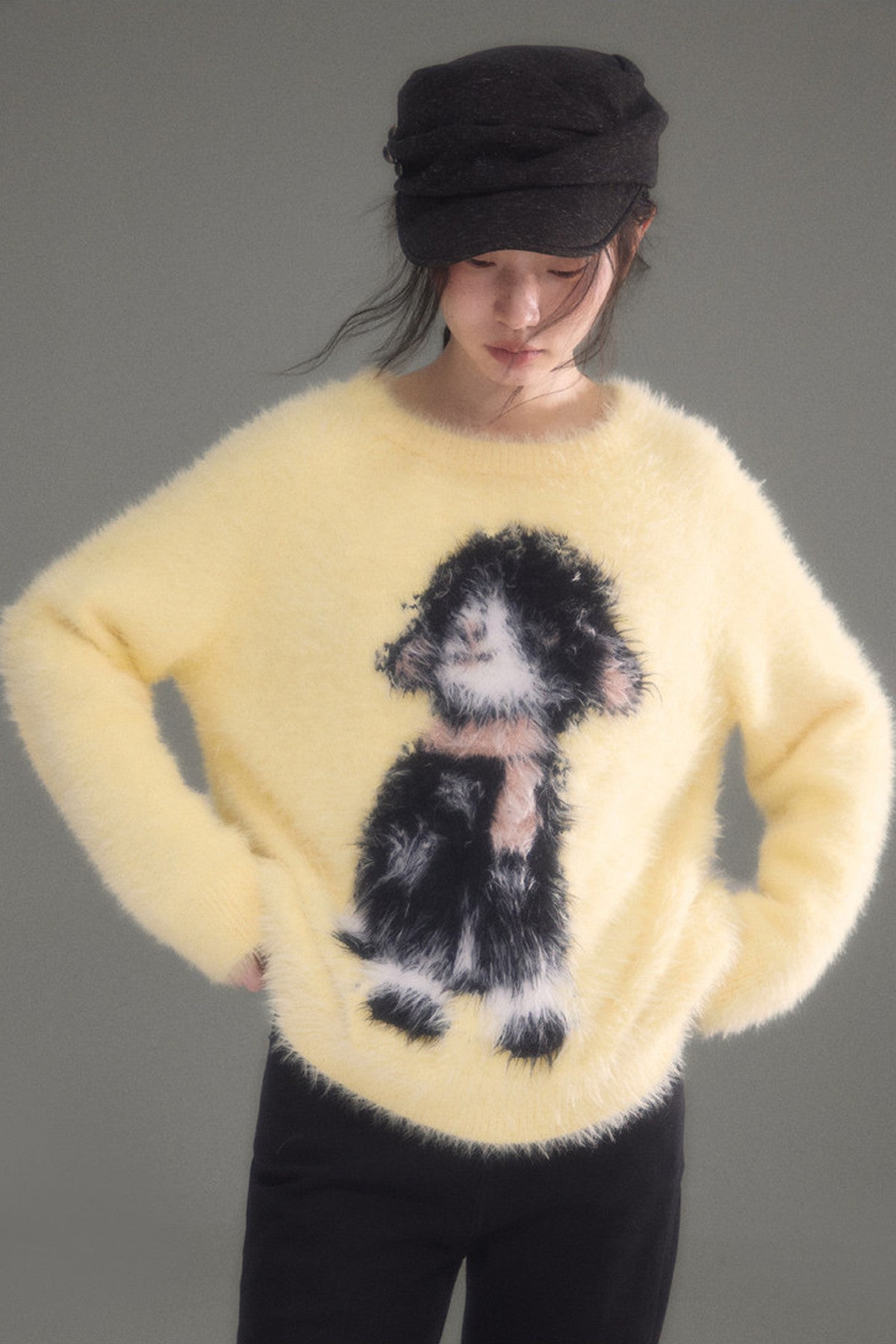 Eared Lamb Faux Mink Pullover Sweater