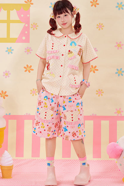 Animal Embroidery Lace Doll Collar Blouse