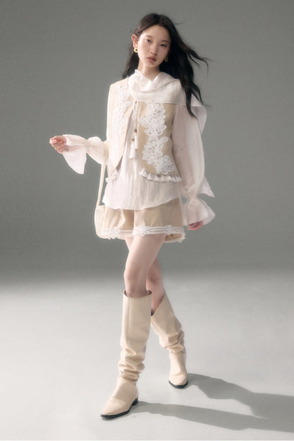 Three-Dimensional Rope Embroidery Floral Tencel Vest and Shorts Set-Up