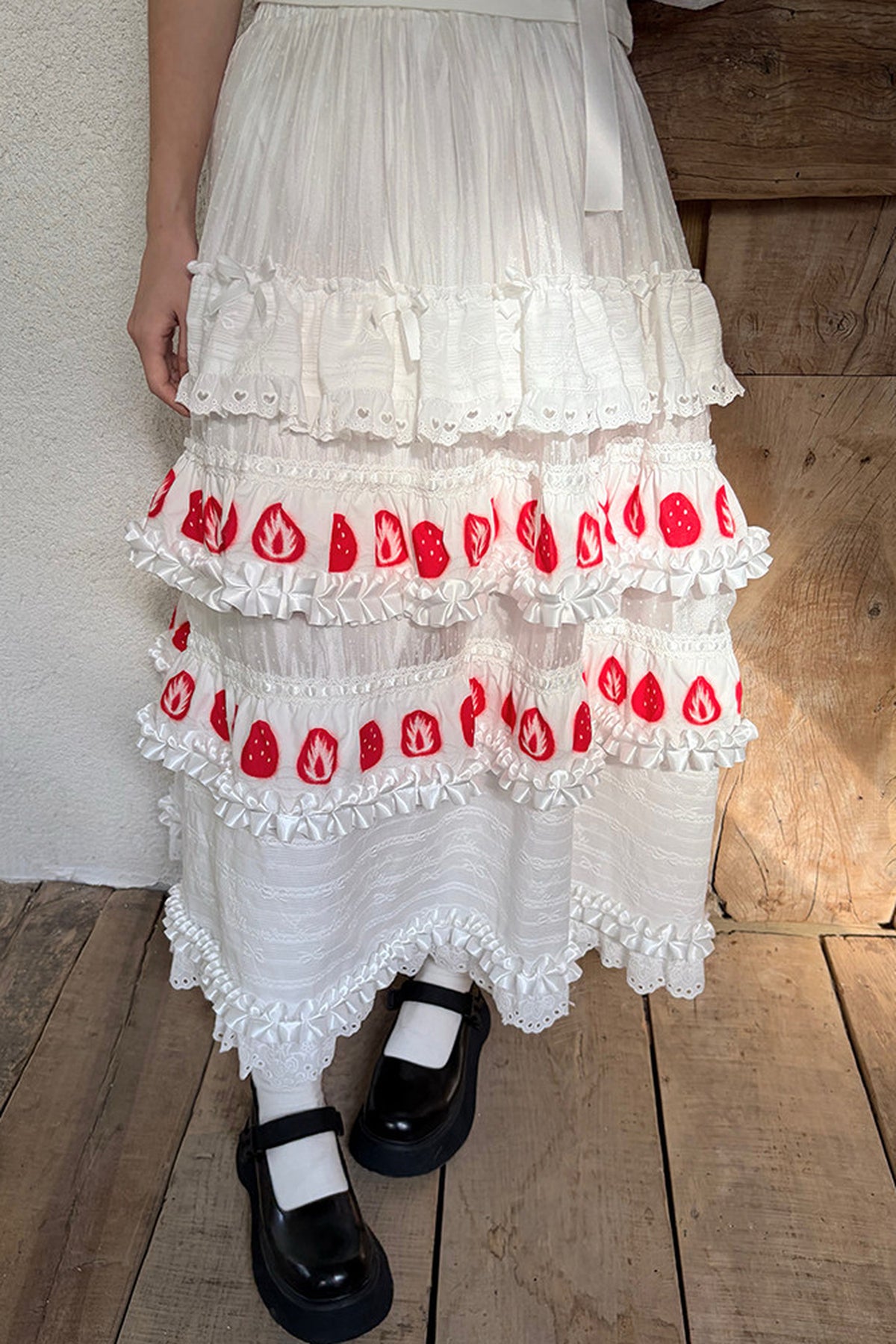 Strawberry Print Lace Tiered Skirt