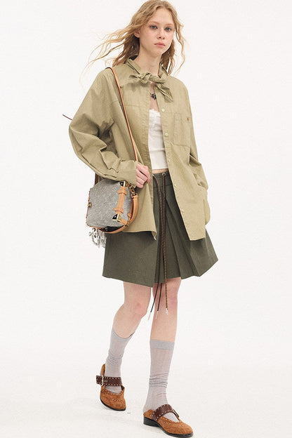 Washed Cotton Scarf-Style Blouse