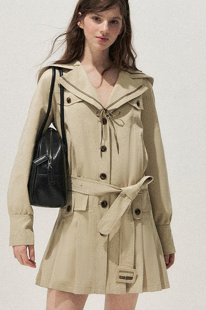 Navy Collar Khaki Trench Coat Dress