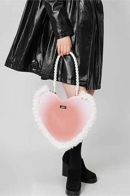 Sac bandoulière sous le bras tissé moelleux en forme de cœur