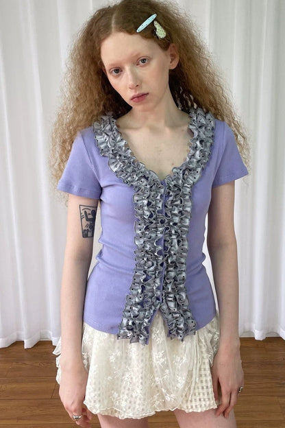 Purple Lace V-Neck Blouse