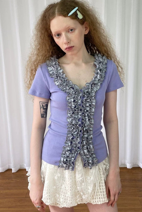 Purple Lace V-Neck Blouse