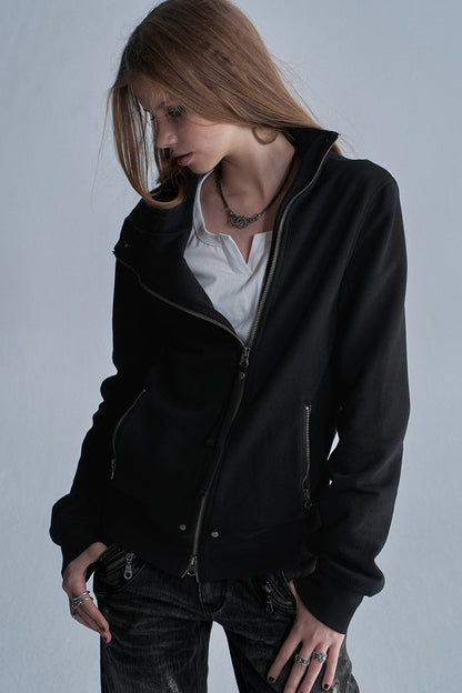 Diagonal Zipper Rivet Cardigan Jacket